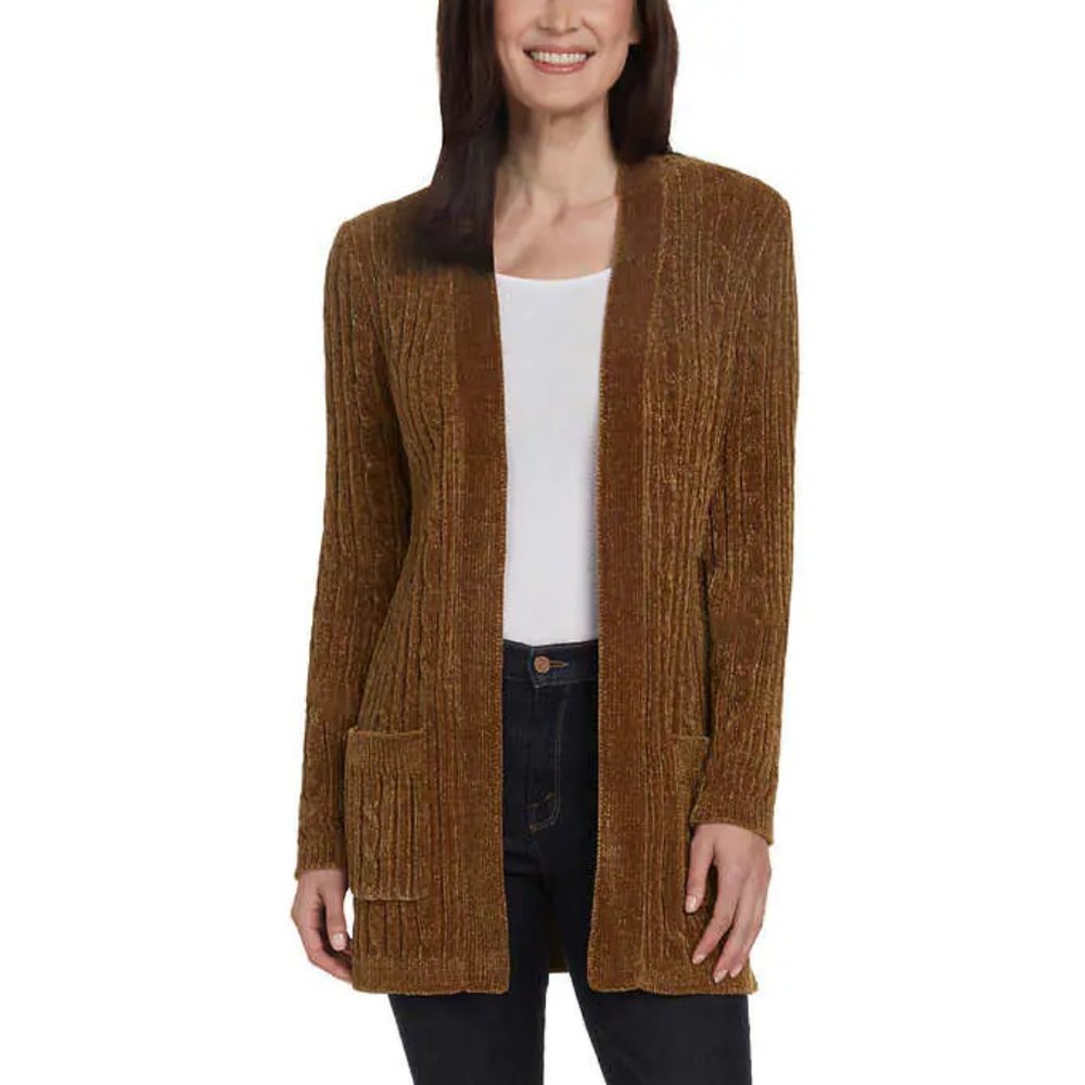 NWT Matty M Women's Knit Chanelle Comfort Fit Cardigan Tan Size XL $60 AA116